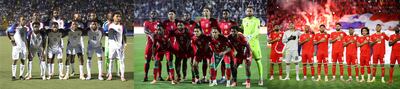 Combo de fotografías que muestra, de izquierda a derecha, a los equipos nacionales de fútbol de Haití, Surinam y Panamá. Las selecciones de Panamá, Curazao y Haití se clasificaron el martes al Mundial de Estados Unidos, México y Canadá 2026 al quedar primeras en sus respectivos grupos de la Concacaf y elevaron a 42 el número de participantes, de los 48 que formarán el cartel.