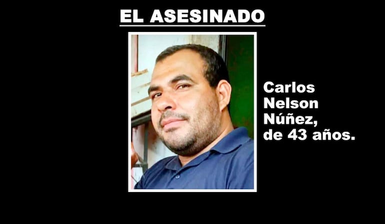 Retrato de Carlos Nelson Núñez, mirando a la cámara con expresión neutral, vestido con camisa azul oscuro sobre fondo negro.