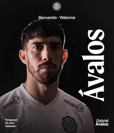 Imagen con la que fue presentado oficialmente en Olimpia el delantero paraguayo Gabriel Ávalos Stumpfs, quien llega procedente de Independiente de Avellaneda.