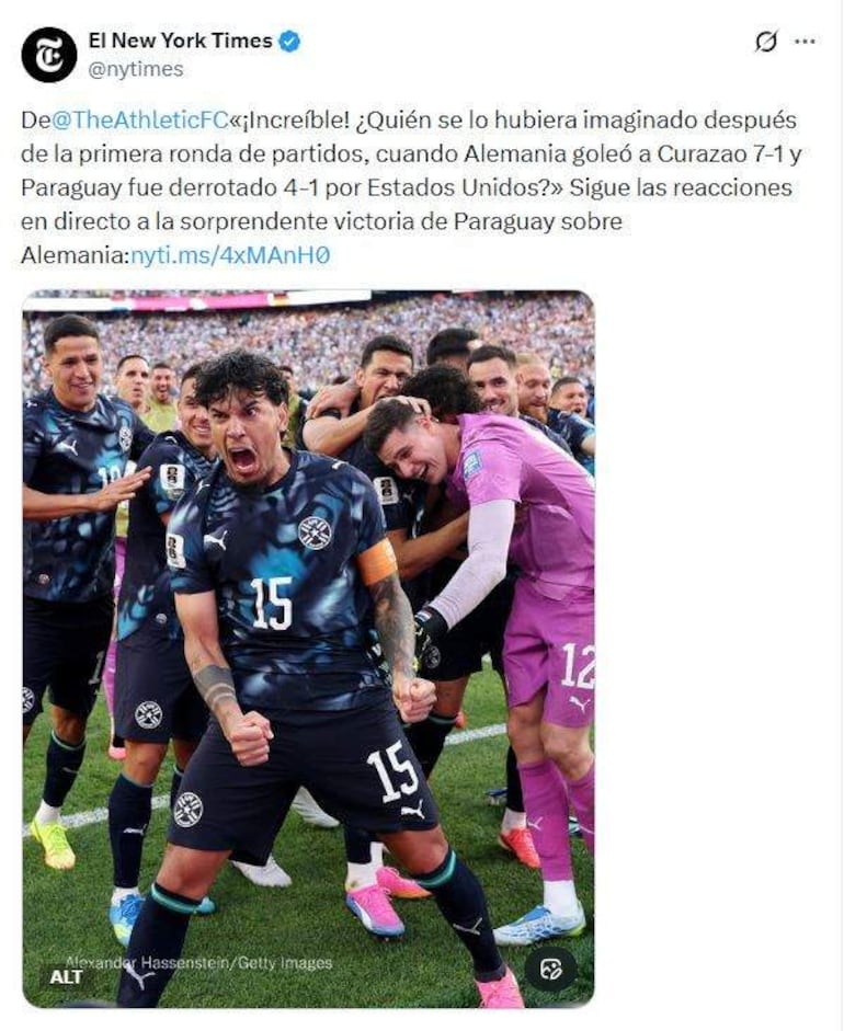 The New York Times se hizo eco de la victoria de Paraguay ante Alemania en el Mundial