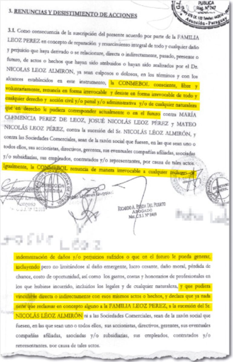 Domínguez desistió y renunció de forma irrevocable a  reclamos en forma “directa o indirecta”.