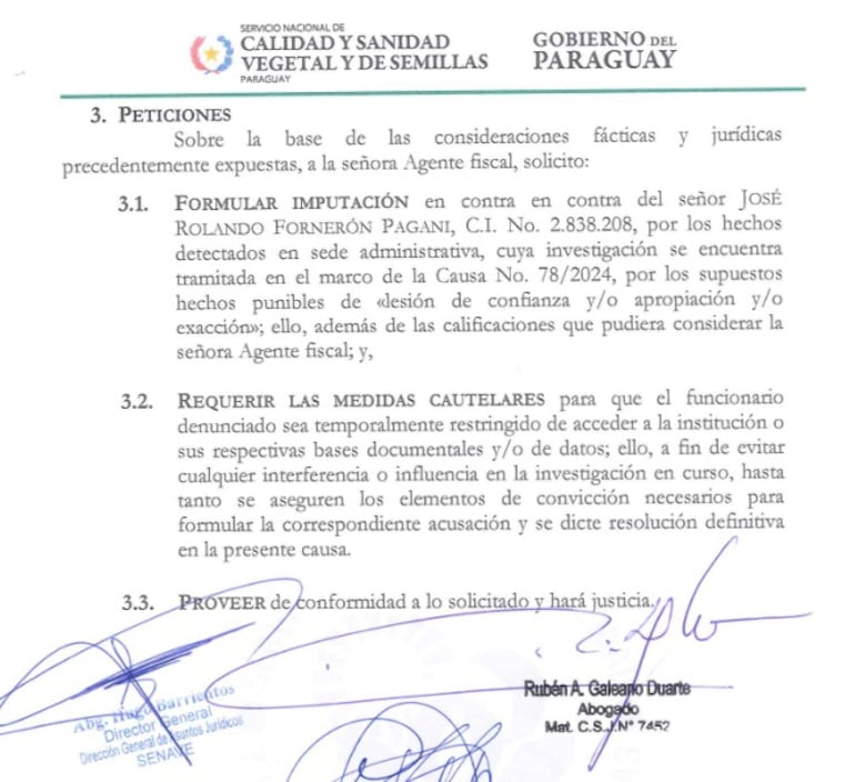 Senave insiste en el pedido de imputación al funcionario y que se apliquen medidas cautelares.