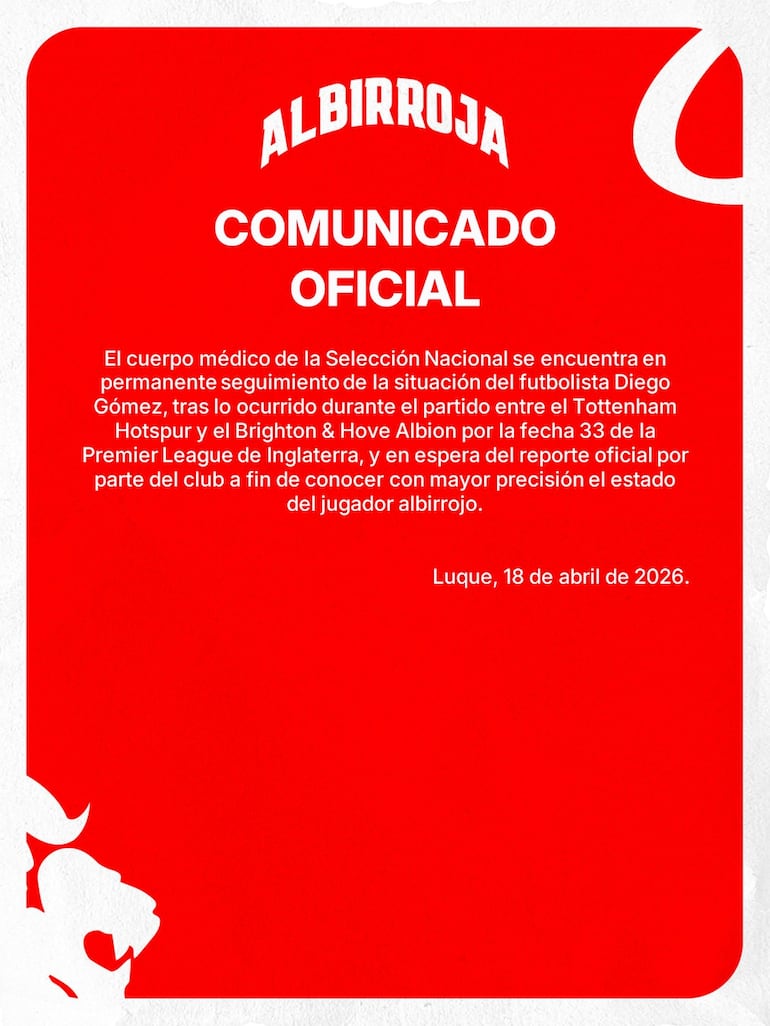 El comunicado de la selección de Paraguay sobre la lesión de Diego Gómez.