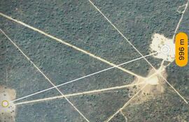 Fotografía satelital de la zona donde están los pozo de gas, en Médanos, en el Chaco, que según los gremios de la producción tendría un impacto mínimo sobre el ambiente, en beneficio del desarrollo de la región y el país.