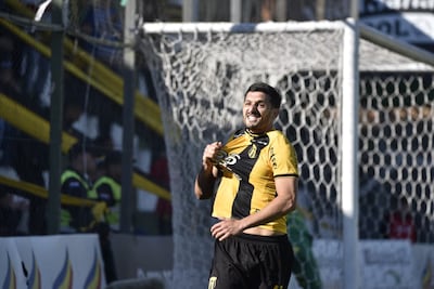 El delantero de Guaraní, Juan Manuel García (33 años) celebra el tanto de apertura en el marcador, en el triunfo sobre Recoleta FC, por la novena ronda del Clausura 2026.