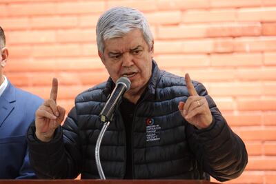 AME3595. ASUNCIÓN (PARAGUAY), 30/10/2025.- El ministro del Interior de Paraguay, Enrique Riera, habla durante una rueda de prensa este jueves, en Asunción (Paraguay). EFE/ Juan Pablo Pino
