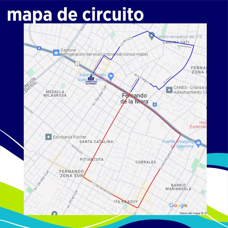 Circuito de paseo en bicicleta en Fernando de la Mora, este martes.
