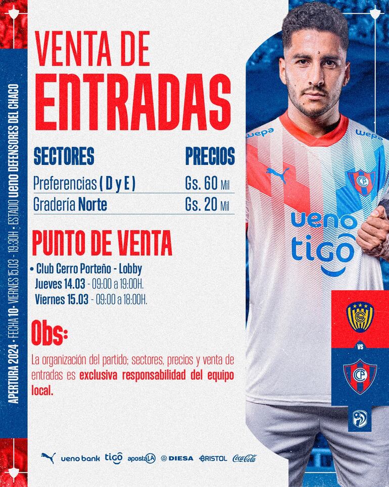 Los precios de las entradas para el partido frente a Sportivo Luqueño.