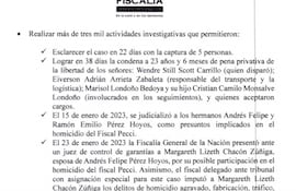 La Fiscalía colombiana envío un resumen con los principales resultados que ya tenían, en ese entonces, en la investigación en el caso Pecci. Se guardaron los datos sobre Correa Galeano.