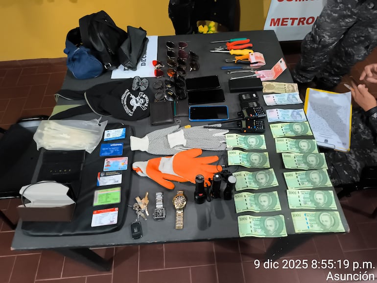 Evidencias incautadas durante el procedimiento.