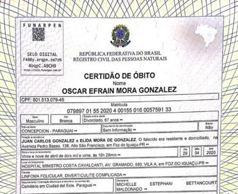 Certificado de defunción.