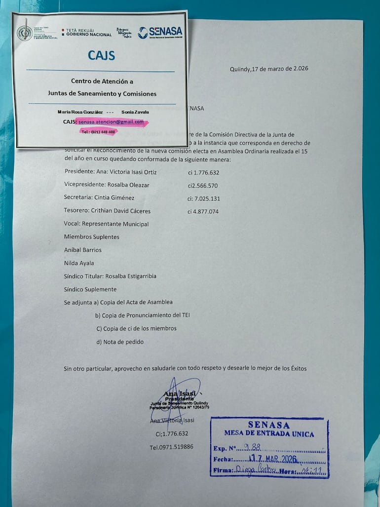 La nota presenta también al Senasa, que avala lo que dice fue la reelección al cargo de Ana Victoria Isasi.
