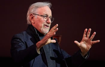 LOS ANGELES (United States), 10/09/2025.- US filmmaker Steven Spielberg speaks during the 'Jaws: The Exhibition' press preview at the Academy Museum in Los Angeles, California, 10 September 2025. Jaws: The Exhibition is the largest presentation ever mounted for the film featuring scene breakdowns, interactive experiences, behind-the-scenes stories, and some 200 original objects. EFE/EPA/ALLISON DINNER