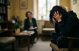 Psicóloga atiende a una paciente en su consultorio.
