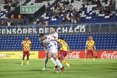 Festejo de los goleadores de Nacional, Rodrigo Arévalo y Diego Duarte
