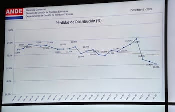 Las pérdidas de distribución de la ANDE en porcentaje. No incluye las pérdidas por transmisión.