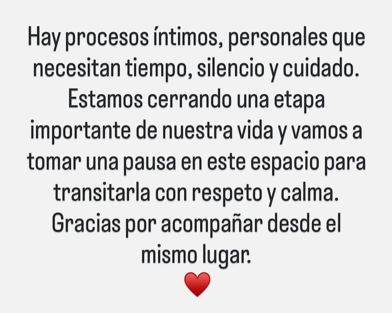 Mensaje publicado por Juliana Awada en su cuenta de Instagram. (Captura de la historia de Instagram de Juliana Awada)