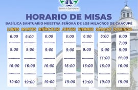 Estos son los nuevos horarios en la Basílica de Caacupé.