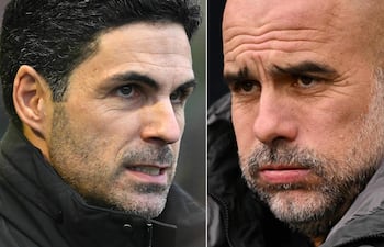 Mikel Arteta y Pep Guardiola, entrenadores españoles del Arsenal y del Manchester City, que definen este domingo el título de la Copa de la Liga de Inglaterra.