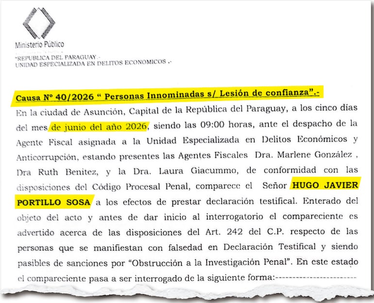 La declaración se dio en el marco de la causa N° 40/2026, contra personas innominadas.