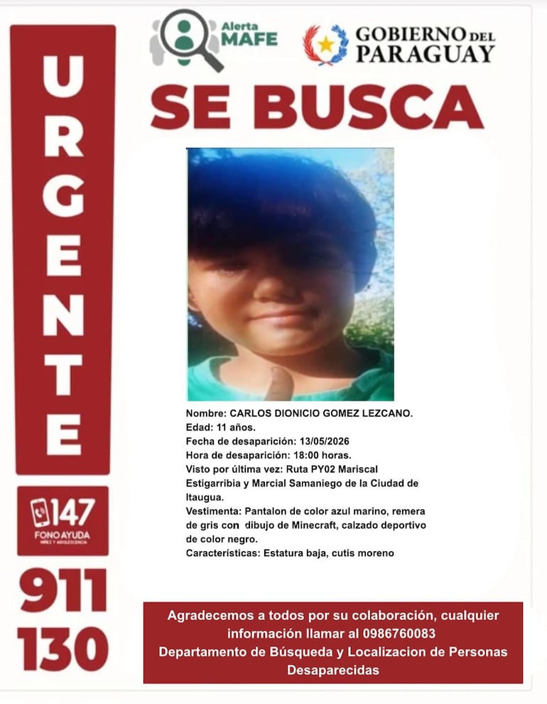 Alerta MAFE difundida este 14 de mayo para buscar a Carlos Gómez.