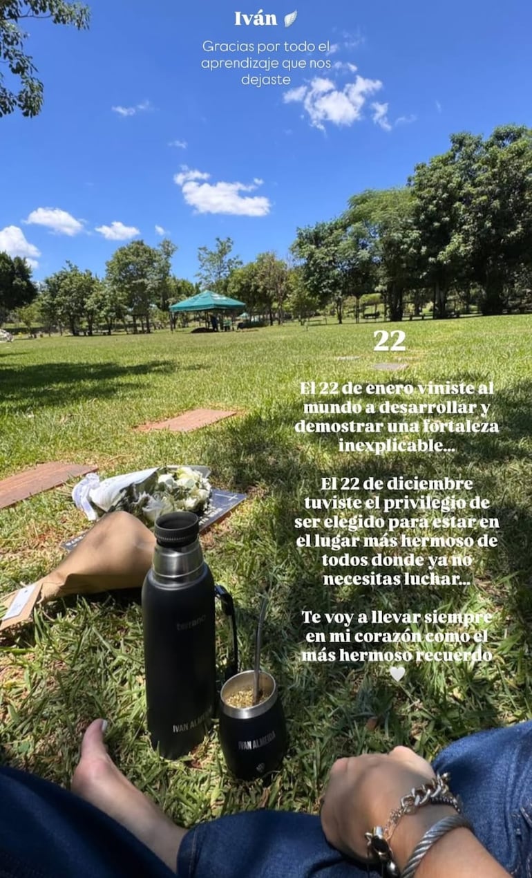 Chichi De Recalde hoy visitó la tumba de Iván Almeida. (Captura de la historia de Instagram de Chichi De Recalde)