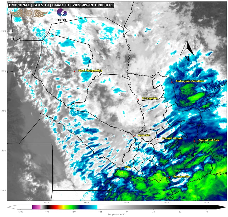 Mapa satelital publicado por la Dirección de Meteorología este sábado