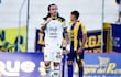 Fernando Fernández, futbolista de Guaraní, celebra un gol en el partido ante Sportivo Luqueño por la fecha 12 del torneo Clausura 2026 de la Primera División de Paraguay en el estadio Luis Salinas, en Itauguá, Paraguay.