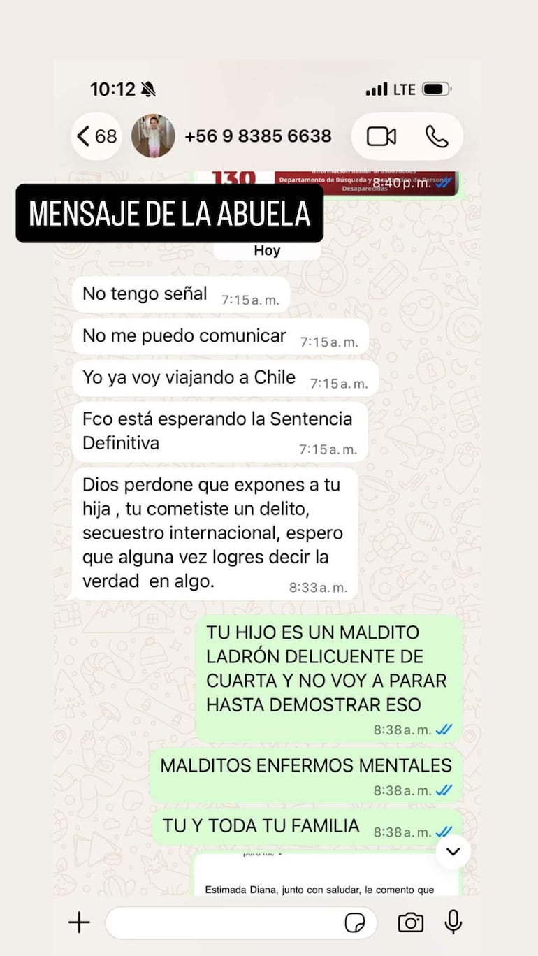 Intercambio de mensajes de texto con acusaciones sobre tenencia entre familiares de Magnolia, sin personas visibles.
