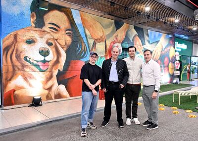 Rolo Ocampos, Jorge Mendelzon, Ricardo Gauto y Walter Carciotto en la inauguración del mural “Lo que cultivamos”.