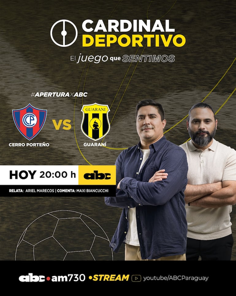 Cerro Porteño vs. Guaraní, por ABC Cardinal 730 AM y ABC Paraguay en Youtube.