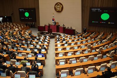 Sesión plenaria de emergencia de la Asamblea Nacional en Seúl, Corea del Sur.
