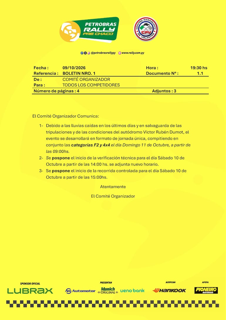 Boletín No. 1 emanado del Comite Organizador.