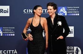 Timothée Chalamet y Kylie Jenner en la red carpet de los premios David di Donatello Awards en Cinecitta Studios en Roma.