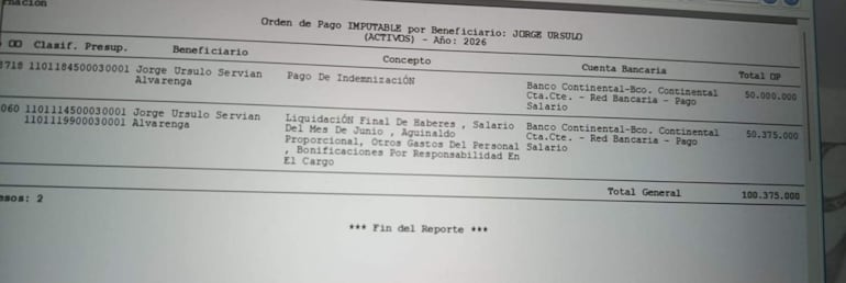 Documento digital con detalle de pagos a Jorge Ursulo Servian, sin personas visibles en la imagen.