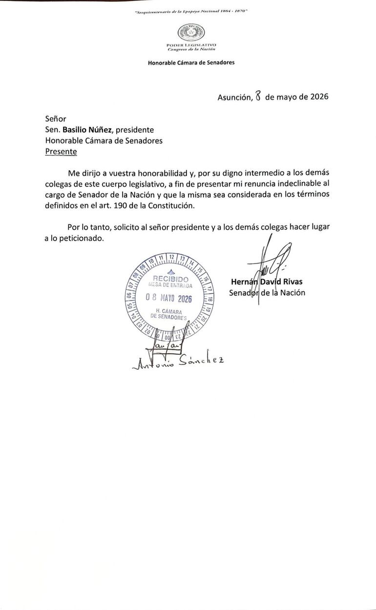Renuncia de Hernán Rivas.