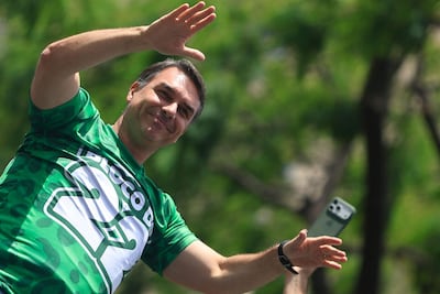 Flávio Bolsonaro durante un acto de campaña en Sao Paulo, el pasado sábado.