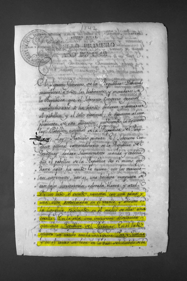 Documento histórico elaborado en 1842 con texto manuscrito y sello del Gobierno de la República.