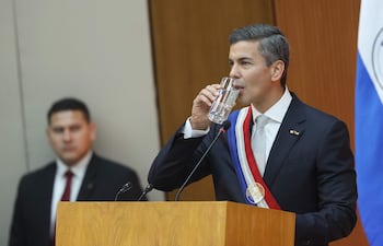 El presidente de Paraguay, Santiago Peña, durante su informe de gestión.