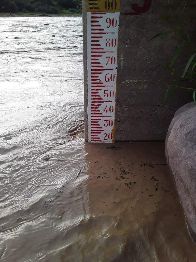 Medición de la profundidad del río Pilcomayo el 25 de enero del 2024.