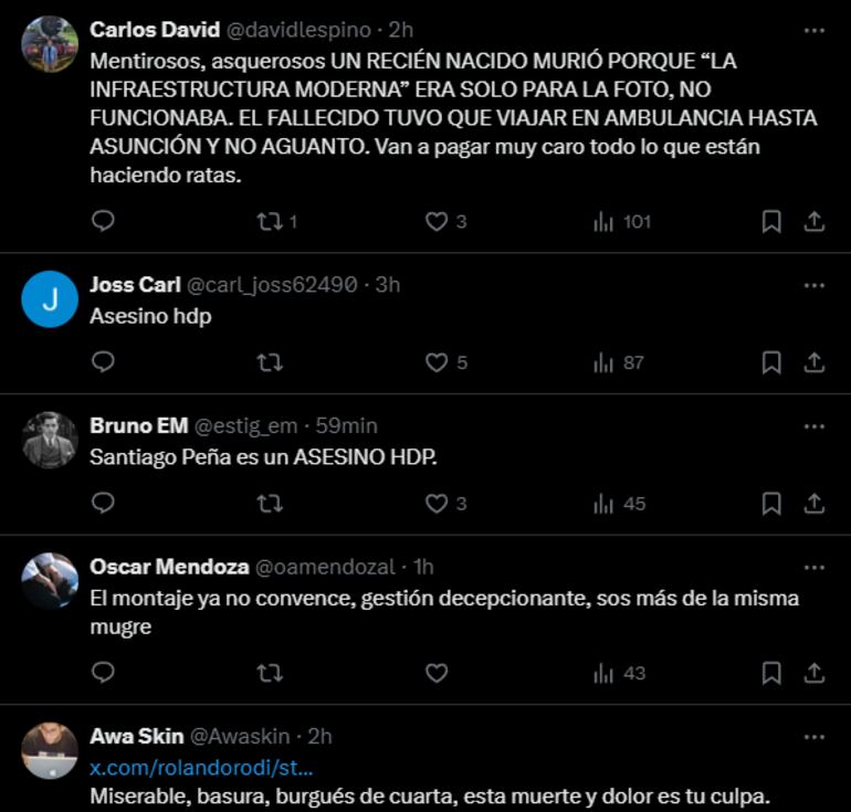 Comentarios en la publicación del presidente Santiago Peña sobre inauguración de servicio de terapia intensiva infantil en el Hospital Regional de Villarrica.