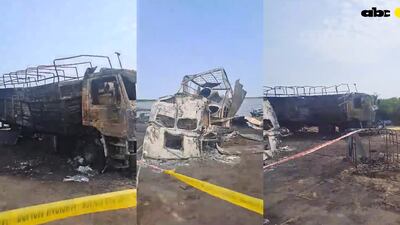 Así quedaron los camiones incendiados tras explosión en Alberdi.