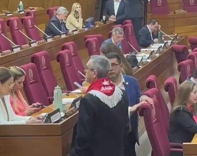 El diputado cartista Yamil Esgaib fue con una pañoleta colorada a la sesión.