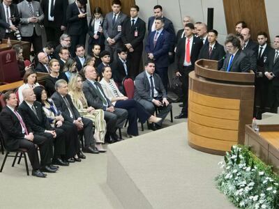 Javier Milei, brindando un discurso ante el Congreso Nacional.