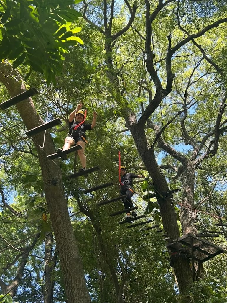 Cada fin de semana y también entre semana, los chicos aprovechan para practicar arborismo.