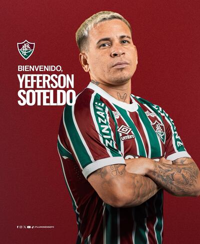 El mediapunta venezolano Yeferson Julio Soteldo Martínez (27 años), en su presentación con la camiseta de Fluminense.
