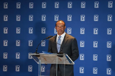 Tiger Woods (50 años), durante la conferencia del PGA, en Connecticut, Estados Unidos.