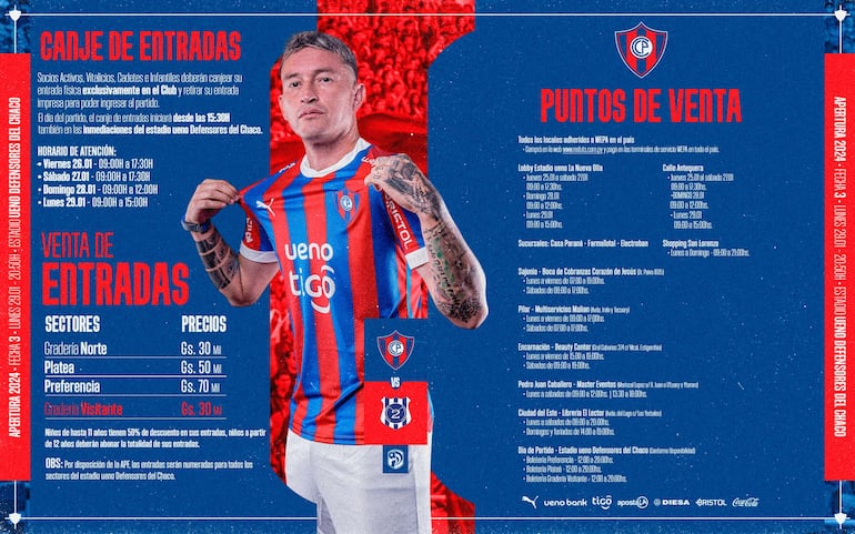 Los detalles de la venta de entradas de Cerro Porteño vs. 2 de Mayo.