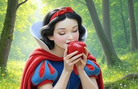 Imagen ilustrativa hecha con IA de Blanca Nieves con una manzana.