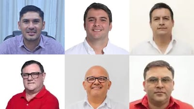 Arriba:1) Milciades Arce (PLRA), de Paso Barreto; 2) Marco Benítez (ANR-HC) de Coronel Oviedo y 3) Elvio Coronel (PDP) intendente de Juan León Mallorquín.
Abajo: Hernán Ysidro Rivas (ANR-HC) intendente de Tomás Romero Pereira; Tomas Olmedo (ANR, FR) intendente de Ñemby y César Machuca (ANR-HC), de Ybyrarobaná.